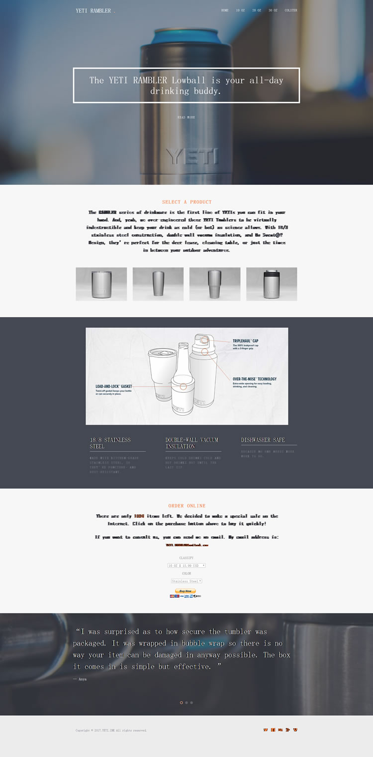 YETI RAMBLER HTML5自适应网页 外贸营销型产品单页网站建设 外贸营销 单页网站 旧版 网站案例 第1张