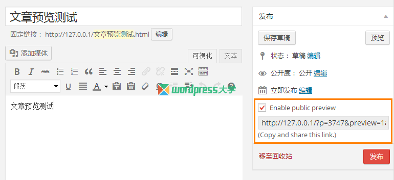 WordPress 生成文章预览链接给其他用户查看 WordPress基础教程 wordpress教程 第1张