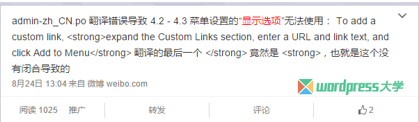 修复 WordPress 简体中文版的菜单“显示选项”无法点击 WordPress网站维护 wordpress教程 第2张